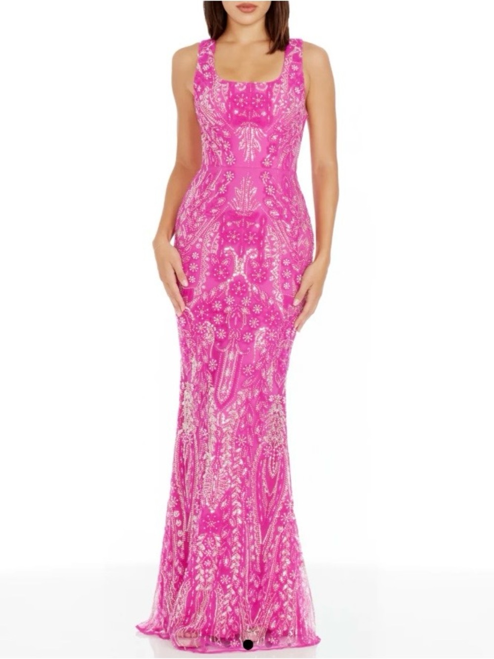 Dress The Population Tyra Bright Fuchsia Square Neck Sequined Dress Size XS Gown